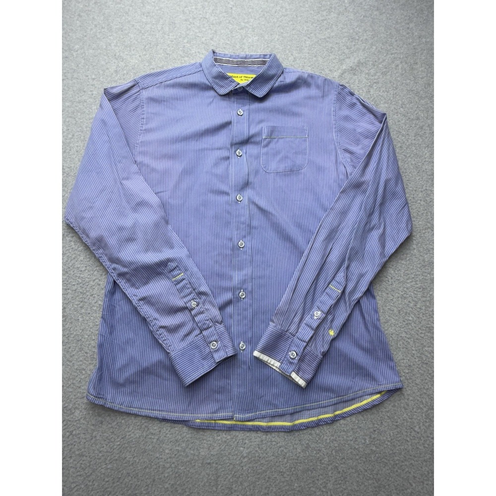 Descendant Of Thieves Shirt Mens Large Blue Stripe Long Sleeve Button Up Casual